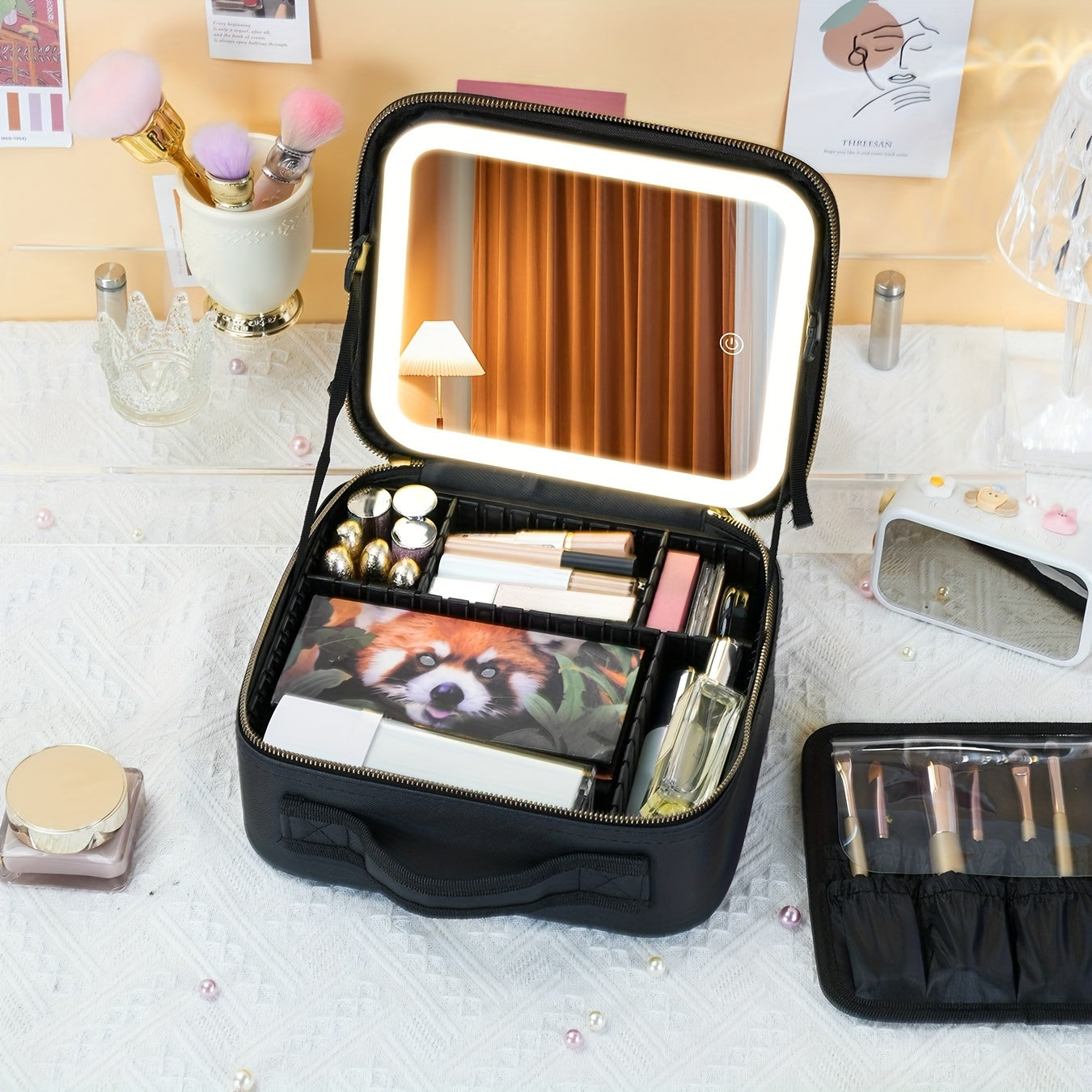 Portable Lighted Makeup Bag with Mirror