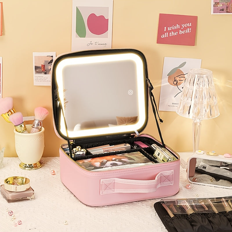 Portable Lighted Makeup Bag with Mirror