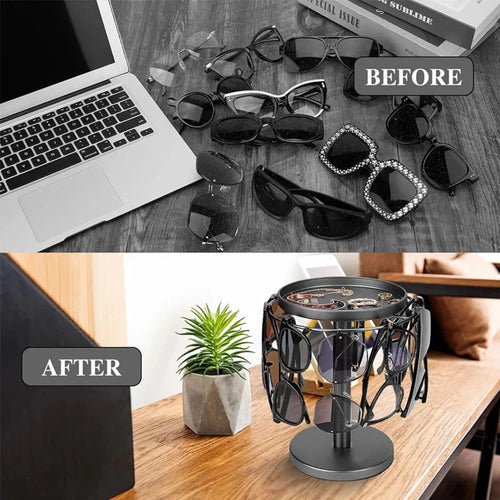 Rotating 360° Sunglass and Jewelry Organizer with Detachable Tray for Home Display