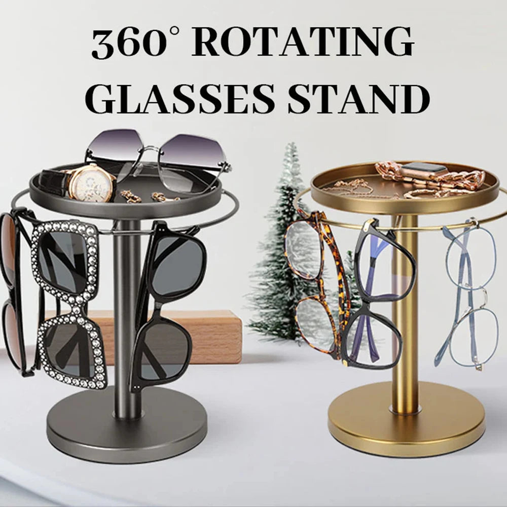 Rotating 360° Sunglass and Jewelry Organizer with Detachable Tray for Home Display