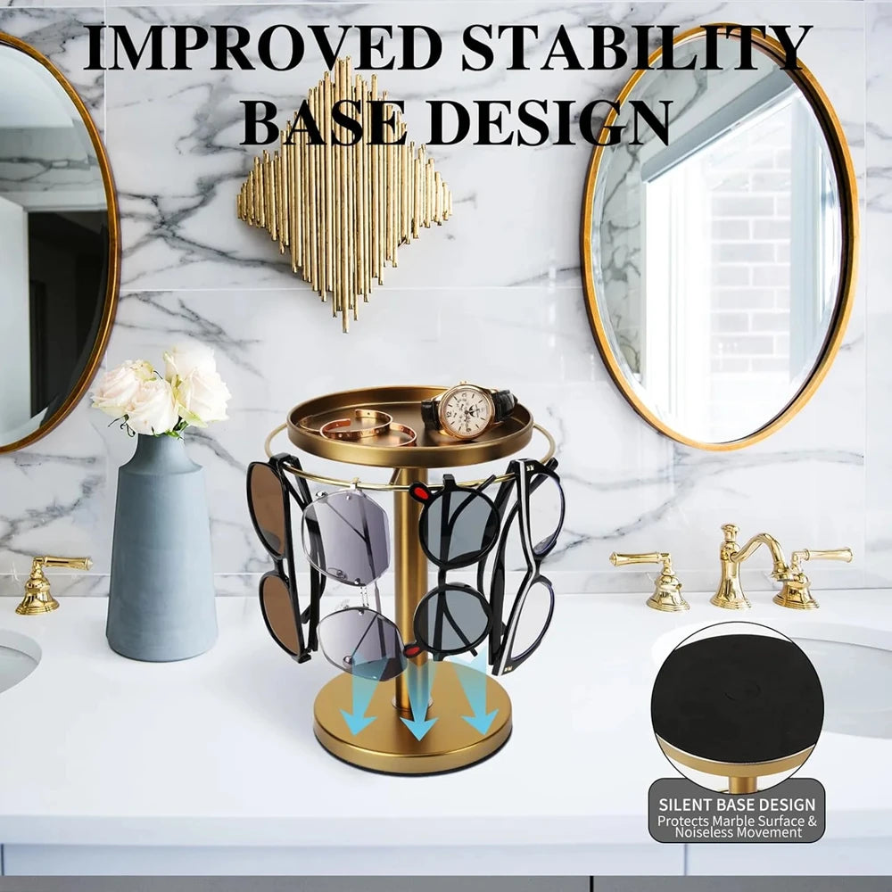 Rotating 360° Sunglass and Jewelry Organizer with Detachable Tray for Home Display