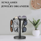 Rotating 360° Sunglass and Jewelry Organizer with Detachable Tray for Home Display