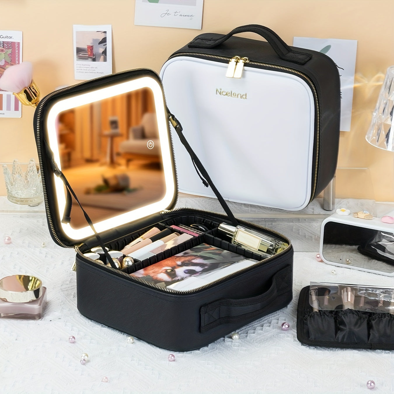 Portable Lighted Makeup Bag with Mirror