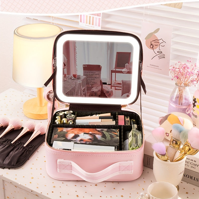 Portable Lighted Makeup Bag with Mirror